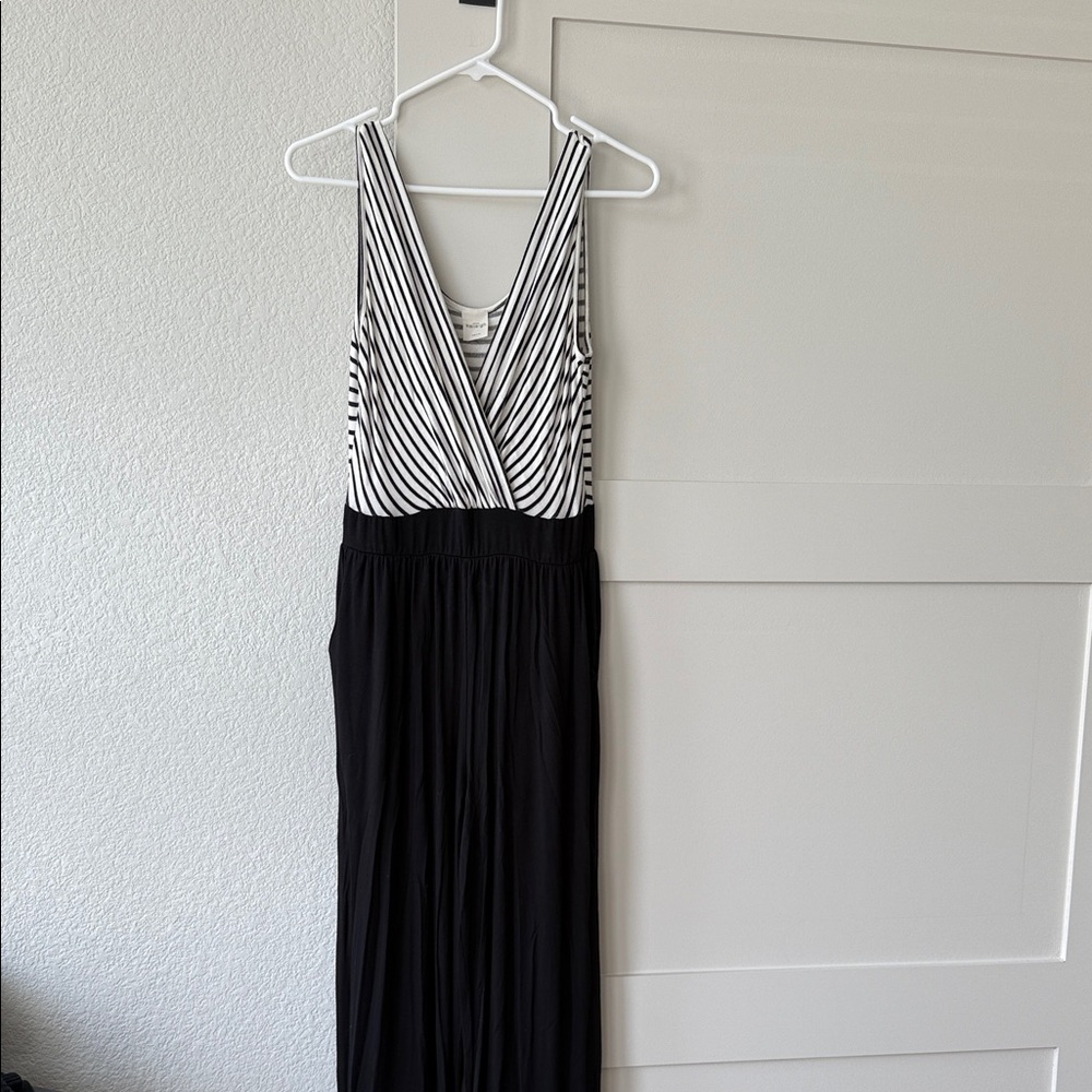Kaileigh Striped V-Neck knit jumpsuit